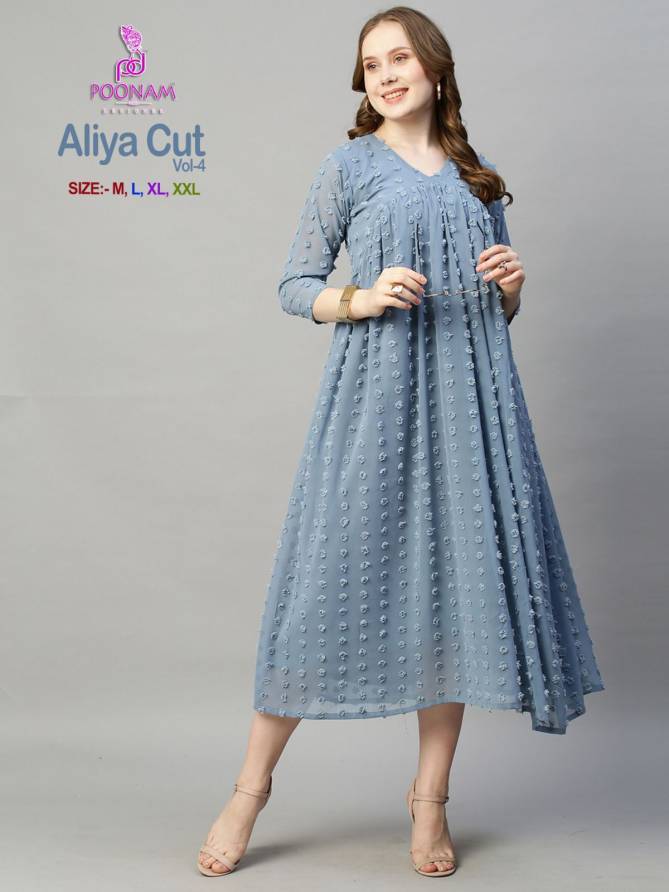 Aliya Cut Vol 4 By Poonam Georgette Party Wear Kurtis
